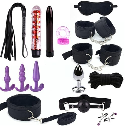 Adult Restraint Bed Restraints Sex Adults Bondaged Queen Sexy Straps with Handcuffs Bondage Restraints for Women Kit Neck to Wrist Adult Toy Kinky Play Set Yoga Sweater 14Pack (Black)