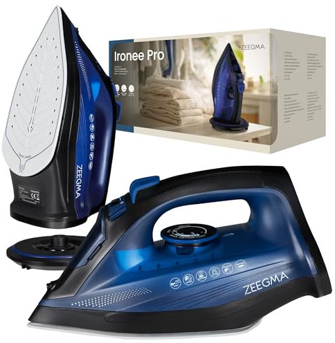 ZEEGMA IRONEE PRO Plancha sin Cable con Revestimiento Cerámico de 2600 W, Base de Carga 360°, Depósito de 320 ml Salida de Vapor 35 g/min Función de Autolimpieza, Anti-Drip y Anti-Calc