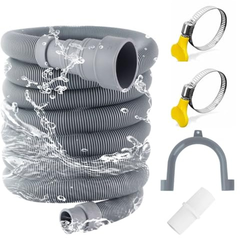 Manguera de Desagüe, 5M Alargador Tubo de Desague Lavadora, Tubo DesagüE Para Lavavajillas, incluye conector de manguera y abrazaderas para lavadora, Para Lavadora y Lavavajillas