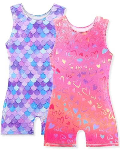 Wanyoo 2 Pack Gymnastics Leotards for Girls Shiny Toddler Biketard Unitard One Piece Tumbling Outfits