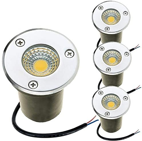 Ysjx Luminaires extérieurs Lot de 4 Spots LED COB Ronds encastrés dans Le Sol, 12 V CC, 3 W/5 W, en Acier Inoxydable, diamètre 65 mm, éclairage de Jardin paysager Éclairage paysager(Warm White,5W)