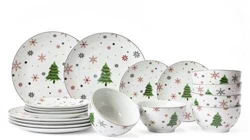 Cookinglife Christmas Crockery Set, Porcelain, Red, 18 Pieces, for 6 People