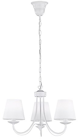 Trio Leuchten Kronleuchter 110600331 Cortez, Metall weiß, Stoffschirm weiß, exkl. 3 x E14, 47 x 47 x 150 cm