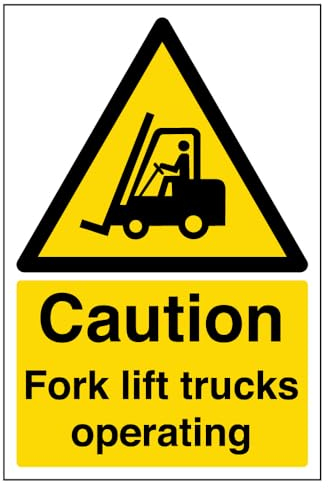 V Safety Caution Fork Lift Trucks Operating Warning Sign - 200mm x 300mm - 2mm Rigid Plastic