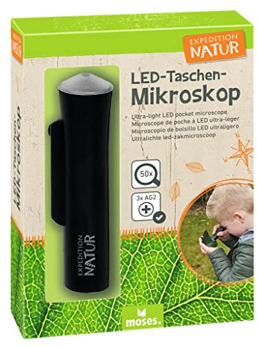 moses. 9788 Ultraleichtes LEDTaschenmikroskop Expedition Natur , 50fach Vergrößerung , Einfache Bedienung, Schwarz