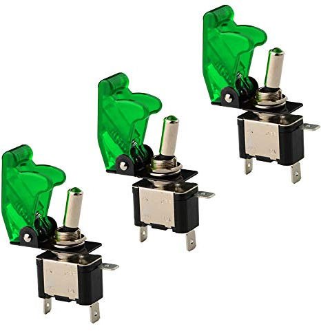 CESFONJER 3 Pcs Luz LED Interruptor de Palanca SPST, Interruptor Basculantes 12V 20A con Luz de LED y Tapa de Color Verde para Instalar Vehiculo, Barco ect.