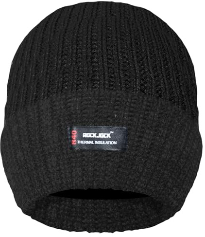 RockJock Herren Skimütze mit Thinsulate-Futter, isoliert, für den Winter, gerippt, warm, Schwarz (Größe: Herren/Erwachsene), Schwarz