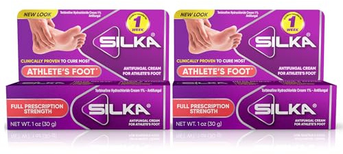 Silka Antifungal Cream, Clinical Anti-Fungus Foot Treatment, Results in 1 Week, Maximum Strength Athlete’s Foot Treatment, Jock Itch, Ringworm Treatment for Humans, Terbinafine Cream, 1oz- 2 Pack