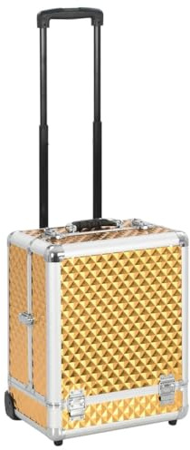 vidaXL Chariot à Maquillage Mallette de Beauté Valise Cosmétique Trolley à Maquillage Stockage Organisateur Boîte Sac Roulant Doré