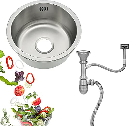 Rundspüle Edelstahlspüle Campingspüle Durchmesser 41cm Edelstahlspüle Einbauspüle Aufbauspüle Spülbecken Spüle Küchenspüle Einschüsselige Moderne Waschbecken Küche mit Filter und Kanalisation