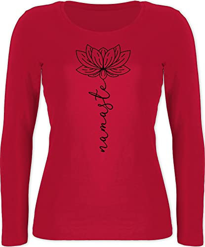 Langarmshirt Damen - und Wellness - Namaste Lotusblüte I Geschenk Yoga - M - Rot - Shirt Lotus Langarm Yoga-Bekleidung Meditation Hippi Oberteil Tshirt Yoga-Kleidung spirituelle Hippie Shirts