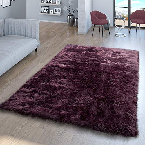 TT Home Wohnzimmer Hochflor Teppich Kunst-Fell Design Versch. Formen Unifarben, Violett, Größe:80x150 cm