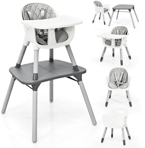 Maxmass Baby Highchair, Convertible Infant High Chair with 5-Point Harness and 2-Positions Adjustable & Removable Tray, Baby Dining Chair for 6-36 Months Babies & Toddlers (Grey)