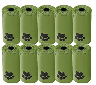 DOORLV 10 Rouleaux Sac à déchets dégradable pour Animaux de Compagnie de Pelle à litière pour Chat intégrée Sacs poubelles spéciaux (15 pcs/Rouleau)