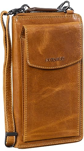 STILORD Damen Umhänge Geldbeutel aus Leder mit Handyfach - 2 in 1 Geldbörse Handytasche zum Umhängen - Crossbody Portemonnaie für Frauen 'Sarah' Echtleder groß, Farbe:perugia-braun