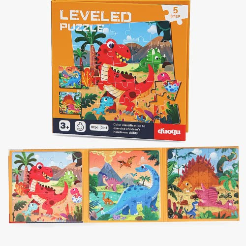 Magnetic Puzzles for Kids Ages 3-5, Dinosaur Puzzles Three -25/30/42 3 Styles Dinosaur Wooden Jigsaw Puzzle Books, Travel Games and Travel Toys for Kids 3 4 5 6 Year olds Boys and Girls