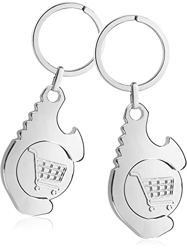 COM-FOUR® 2x portachiavi multifunzione - portachiavi con portachiavi, apribottiglie, chip per carrello della spesa, apriporta e pulsantiera (2 pezzi - multiutensile)