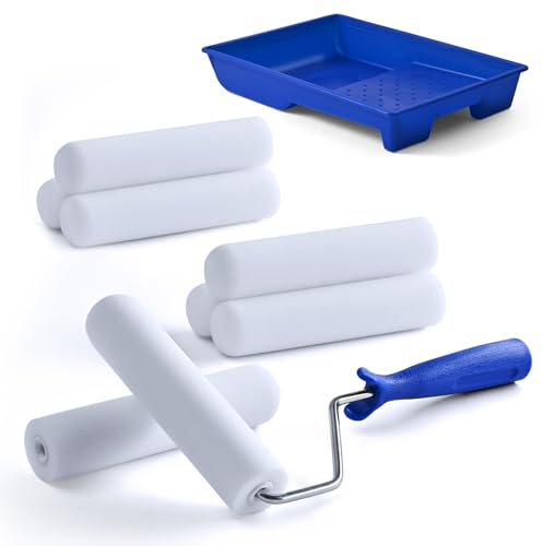 Rodillo de espuma para pintar paredes con empuñaduras de goma, rodillo de pintura de alta densidad de 8 piezas de 15 cm