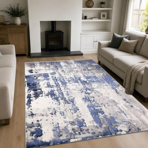 renoazul® Turkish Design Washable Antique Mat, 200 x 290 cm, 6 ft 7 in x 9 ft 6 in, Abstract Navy, Extra Large Rugs for Living Room, Dining and Kids Room