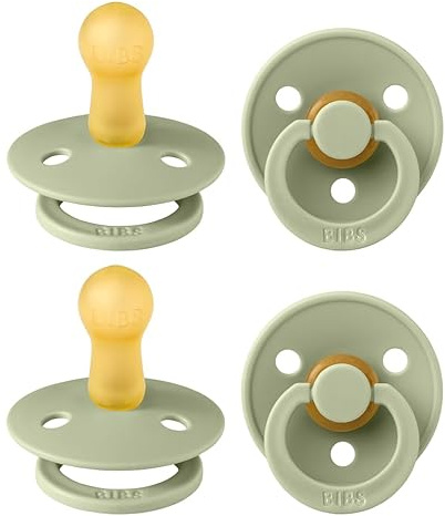 BIBS Dummies Colour 4-Pack, BPA Free Dummy Pacifier, Round Nipple Soothers, Natural Rubber Latex, Made in Denmark, Size 2 (6-18 Months), Sage