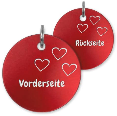 Unikat Branding Hundemarke mit Gravur personalisiert, Rot, 30 mm