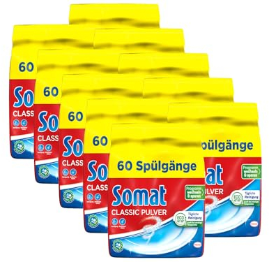 Somat Classic Pulver-Reiniger 600WL (10x 60WL), Spülmaschinenreiniger für die tägliche Reinigung, entfernt hartnäckigste Flecken bei jeden Spülgang, schonend für die Umwelt, 10x 960g
