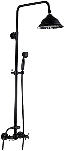 Kaichenyt Duschsystem mit Duschstange, Retro Duscharmatur Duschsäule Höhenverstellbare(90-118cm) Runde Duschkopf Regendusche 2 Strahlarten Dusche Wasserhahn Set