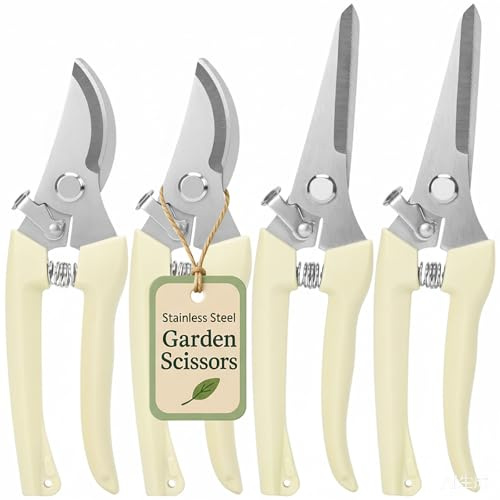 4PACK Pruning Shears, Stainless Steel Garden Shears, Sharp Handhled Gardening Scissors, Bypass & Straight Blade Garden Clippers for Plants, Flowers, Fruits Trees, Gardening Gifts for Women & Men