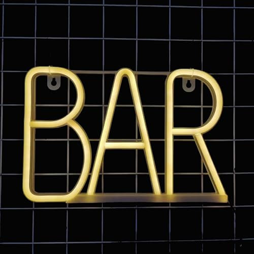Gpurplebud Bar Schild Beleuchtet - Leuchtschild Bar für Hausbar Theke Neon Schild LED Wanddeko für Party Nachtclub Mann Höhle Restaurant Festival Feier Dekoration Party Zeichen (Warmweiß)
