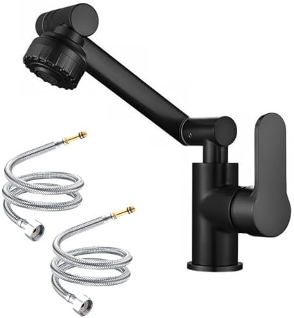 Grifos Para Lavabos de Baño Negro de 180 Grados, Grifo Fregadero de Agua Fría y Caliente, Grifo Universal con Brazo Mecánico para Cocina, Baño (Negro)