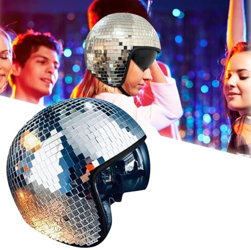 Discokugel Hüte - Diskokugel Helm, Disco Ball Helm, Glitzer Spiegel Glas Discokugel Hut Helm, Disco-Spiegel-Glitzerball-Helme Mit Einziehbarem Visier, Glitzer Spiegel Glas Disco Ball Hut (Silber)