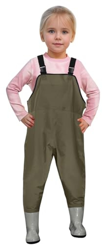 Generisch 2025 - Wathose für Kinder, Jungen und Mädchen, Wathose zum Angeln mit Tasche für Kleinkinder, wasserdicht, Jagd- und Angelhose mit Stiefeln Strampler Nicki Blau (Khaki, 13-14 Years)