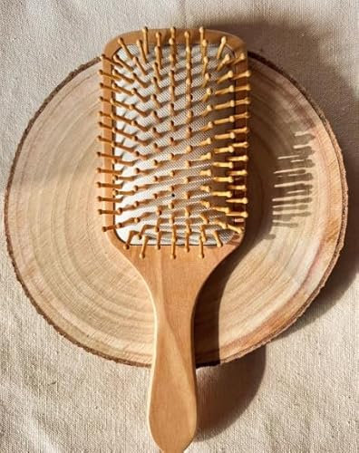 Cepillo de Pelo | Cepillo de Pelo de Bambú Natural | Cepillo Cuadrado de Madera – Ecológico, Antiencrespamiento y Masajeador | Cepillo Desenredante, Anti-Frizz | Apto para Todo Tipo de Cabello