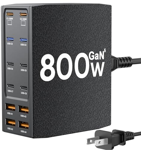 USB Charging Station (800W),12-Port USB C Charger Block with Dual 100W PD USB-C Fast Charging Station Hub for MacBook Pro/Air/All iPad Phone 17/16 15/14/13/Pro Max/Samsung Galaxy Note (Black)