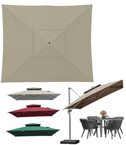 Telo Di Ricambio Per Ombrellone Da Esterno Quadrato A 2 Livelli 3x3m 2.5x2.5M 8 Stecche, Copertura Di Ombrellone Per Ombrellone A Sbalzo Impermeabile Per Giardino Terrazzo Ristorante Bar(Light-Khaki,2