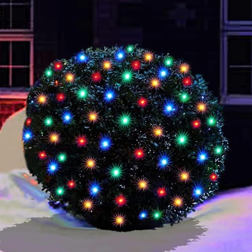 HISHINY LED Christmas Net Lights Outdoor,5ftx5ft 100LED Green Wire, Connectable Indoor Outdoor Bush Mesh Net Lights String for Halloween Christmas Party,Shrub,Yard,Tree (Multicolor)