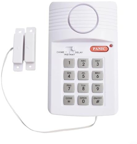 Eawfgtuw Alarma magnética inalámbrica con sensor de puerta con teclado, retardo de salida de entrada, alerta antirrobo alimentada por pilas para cobertizo, garaje, caravana