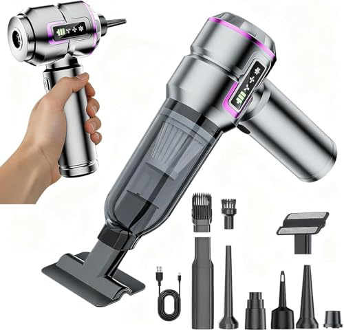 Aspirabriciole Senza Fili, 25000Pa Aspirapolvere Auto Portatile Con display, Aspiratore e Soffiatore con Motore Brushless, 3 Velocità, Aspirapolvere Potente per Auto Ufficio Peli di Domestici (Grigio)