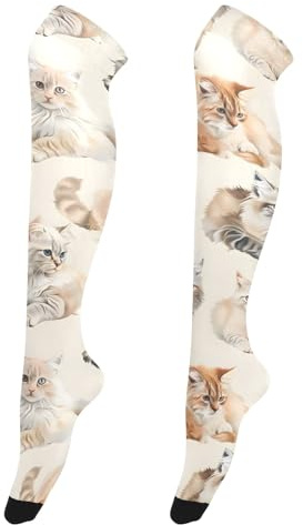 OWFKAY Divers Chats Femmes Chaussettes Hautes Genou Chaussettes Hautes Chaussettes Longues Bas Au-dessus du Genou Jambières Doux