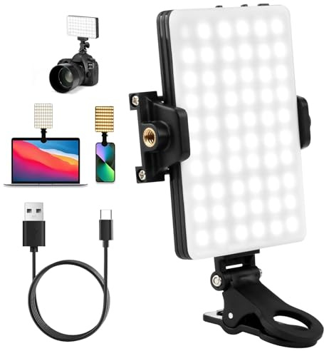 60 LED Selfie Light Rechargeable 2000mAh Phone Light Portable Clip on Phone/Laptop/Camera Light 3 Lighting Modes CRI 97+ for iPhone Camera Laptop TikTok Vlog Video Conference Make-up
