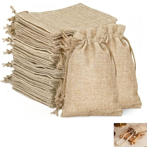 20 Pcs Hessian Bags, Burlap Bags, 7 x 9 cm Small Burlap Gift Bags with Drawstring, Linen Style Pouches for Advent Calendar, Party Favours, Christmas Reindeer Food, Packaging and Craft Storage Bags