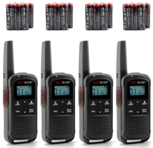 TechSide TechSide TS-T3 Go PMR446 Walkie Talkie, 16 Kanaler, 10 km Räckvidd, USB-C-laddning, med Laddningsbara Batterier, LED-ficklampa, 4-pack