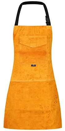 ArmaDEX Welders Leather Apron – Heavy Duty Work Apron with Adjustable Straps & Front Chest Pocket for Welding, Grinding & Metalwork