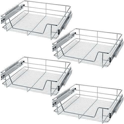 tectake® Teleskopschublade, ausziehbare Schublade, Teleskopregal nachrüsten, Schublade Unterschrank Küche, Regal Küche, Schubladen Organizer Büro, Badezimmerunterschrank - passend für 60cm, 4X