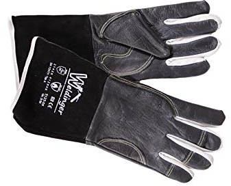 WELDINGER Schweißerhandschuhe WIGpro Gr.M/9 feines Rindnarbenleder schwarz mit Stulpe aus Rindspaltleder