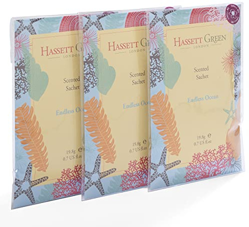 Hassett Green London - Hand Made Scented Sachet Large Three Pack - Endless Ocean - For Wardrobes and Drawers