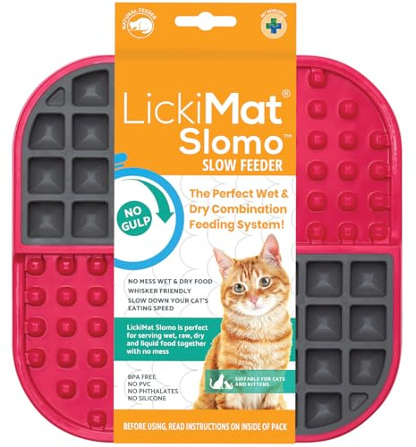 LickiMat Slomo Tapis à lécher pour chat avec alimentation lente Idéal pour la nourriture, les friandises, le yaourt ou le beurre d'arachide Alternative amusante à une gamelle ou un plat à alimentation
