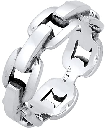Kuzzoi Anillo para hombre macizo (8 mm) en diseño de cadena de ancla, anillo de banda para hombres de plata de ley 925 pulida, anillo de estilo de vida en aspecto de cadena, tamaño 60 – 66, 0610470421
