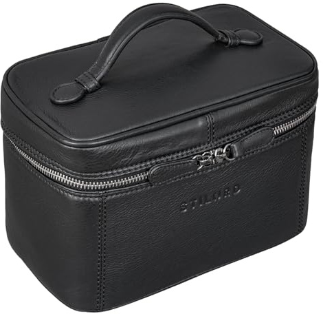 STILORD Aden Borsa da Toilette da Viaggio Grande Pelle Beauty Case Trousse Borsa Cosmetica Organizer Portatrucco Borsa Bagno Vintage Cuoio Colore:nero