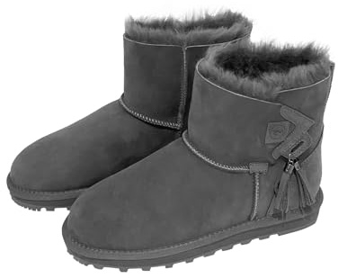 Rohn Moden Lammfell Boots Stockholm für Damen, Winterstiefel echtes Schaffell, warme Schneeschuhe mit EVA-Sohle in grau (grau, EU Schuhgrößensystem, Erwachsene, Damen, Numerisch, M, 36)